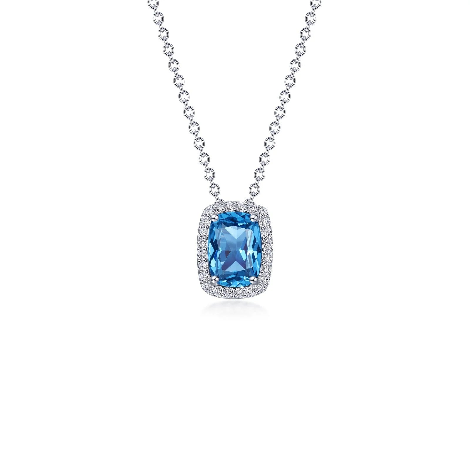 Beautiful necklaces for women with garnet stones-Lafonn Simulated Diamond & Blue Topaz Halo Cushion-Cut Necklace N0339BTP20