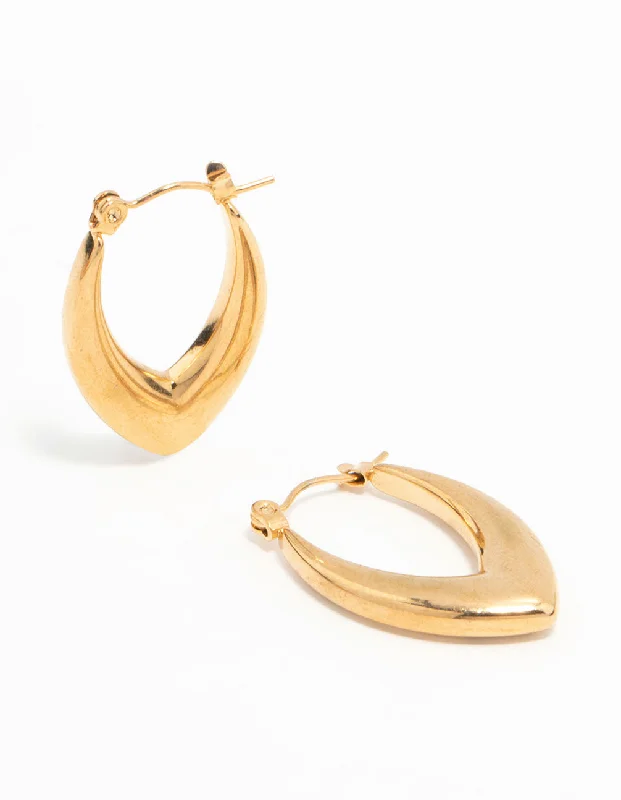 Luxury pearl earrings for women-Waterproof Gold Plated Stainless Steel Pointed Puff Hoop Earrings