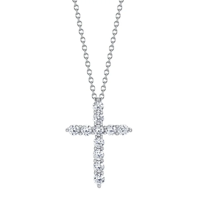 Affordable crystal necklaces for women-14K White Gold 0.50ct. Diamond Cross Necklace