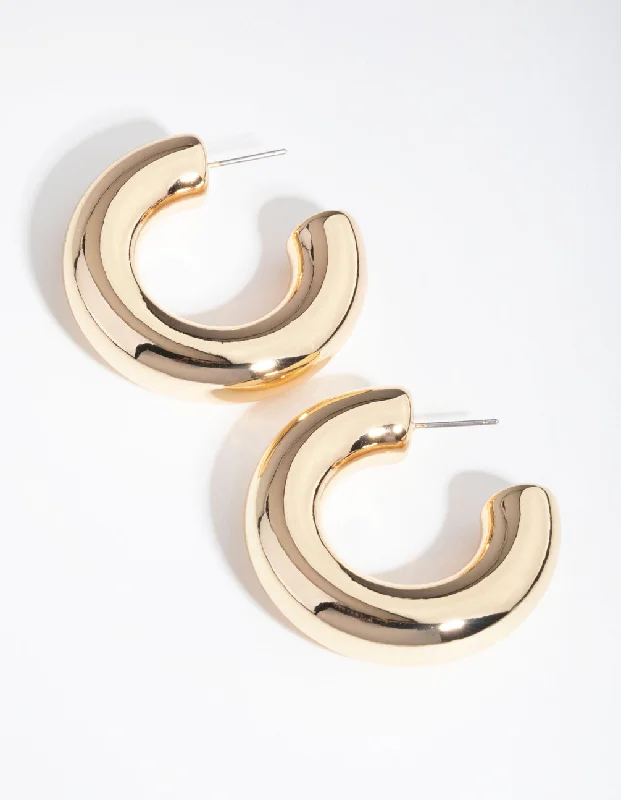 Simple silver earrings for women-Gold Chunky C-Hoop Earrings