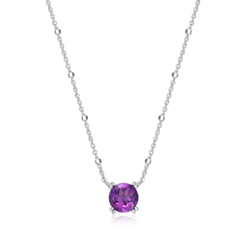 Classic pendant necklaces for women-Samuel B. Amethyst Solitaire Birthstone Sparkle Necklace - February