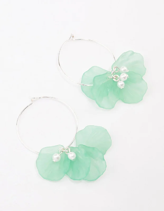 Personalized earrings for women with initials-Mint Frosted Petal Hoop Earrings