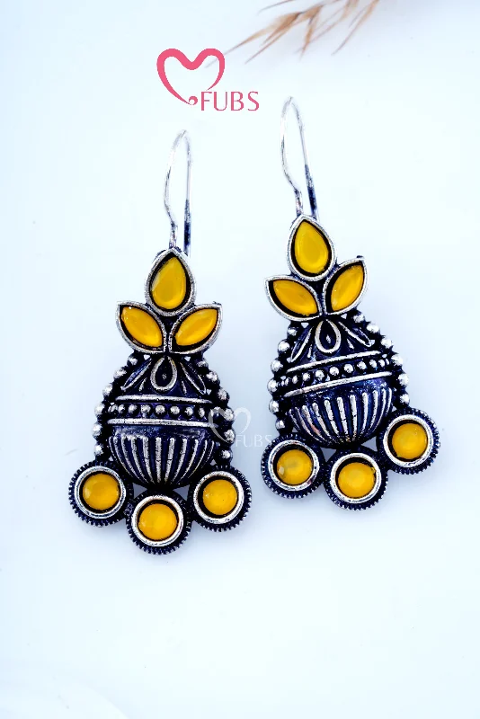 Elegant gold drop earrings for women-Oxidized Blossom Earrings