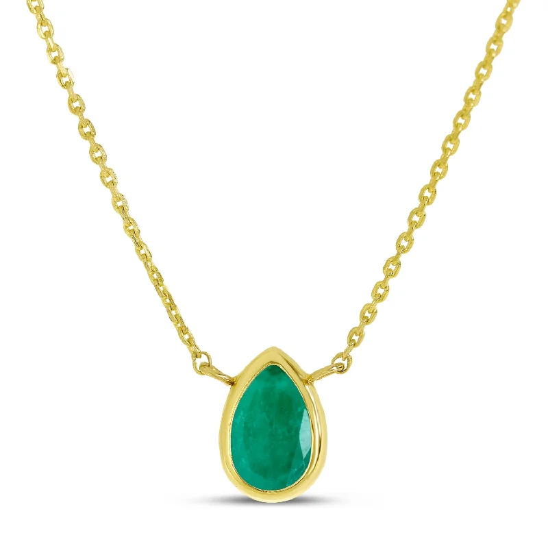 Personalized necklaces with engraving-14K Yellow Gold 6x4mm Pear Shaped Emerald Birthstone Necklace