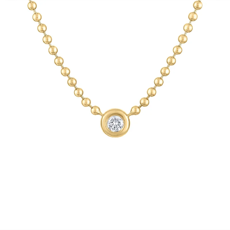 Women’s long chain necklaces-14KT GOLD DIAMOND SMALL BEZEL BALL NECKLACE