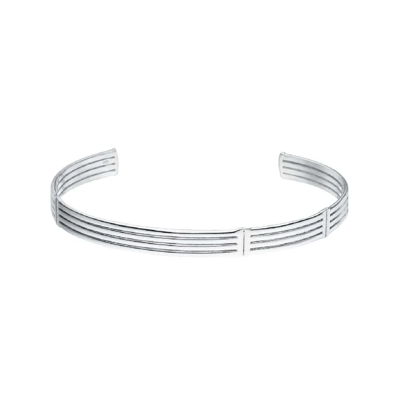 Stunning sterling silver bangles for women-Essential Lines Cuff Silver Bangle