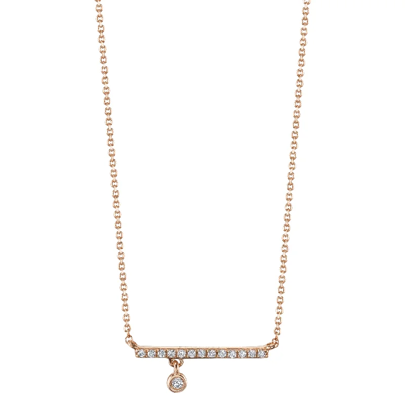 Fashionable necklaces for women with pearls-14K Rose Gold 0.05ct Pave & Bezel Set Diamond Bar Fashion Necklace