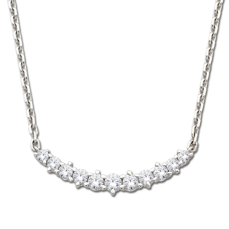 Timeless necklaces for women with diamonds-14K White Gold 0.28ct. Diamond Curved Bar Necklace