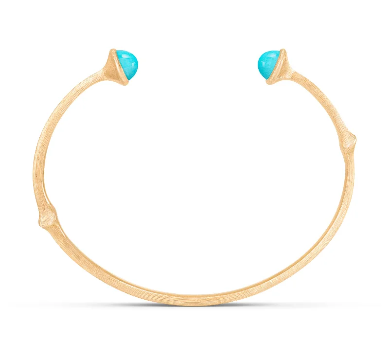 Trendy leather bracelets for women with metal accents-Nature 18K Gold Bangle w. Turquoise