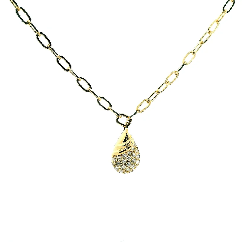 Trendy necklaces with colored stones-14K Yellow Gold 0.47cttw. Diamond Pavé Pear Pendant Oval Link Necklace