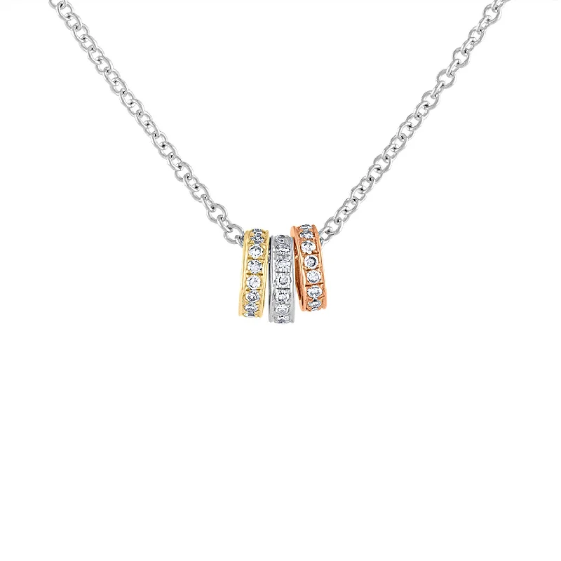 Classic heart pendants for women-14KT GOLD TRICOLOR DIAMOND ROLLING CIRCLES NECKLACE