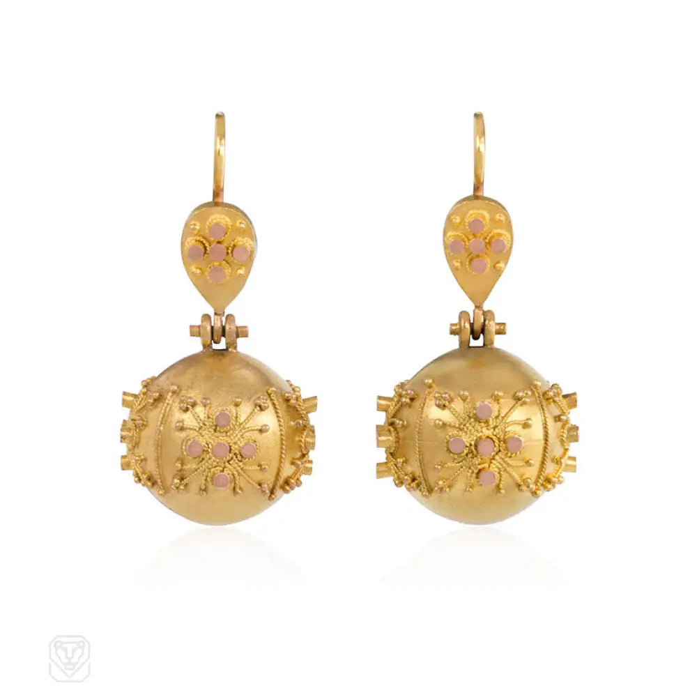 Classic gold earrings for women-Antique two-color gold ball earrings