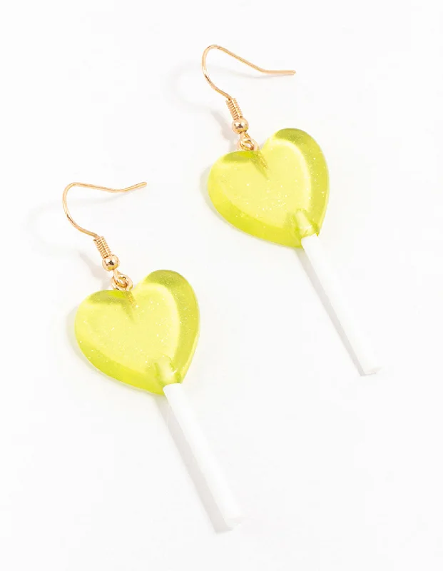 Women’s earrings with opal stones-Yellow Plastic Lollipop Drop Earrings