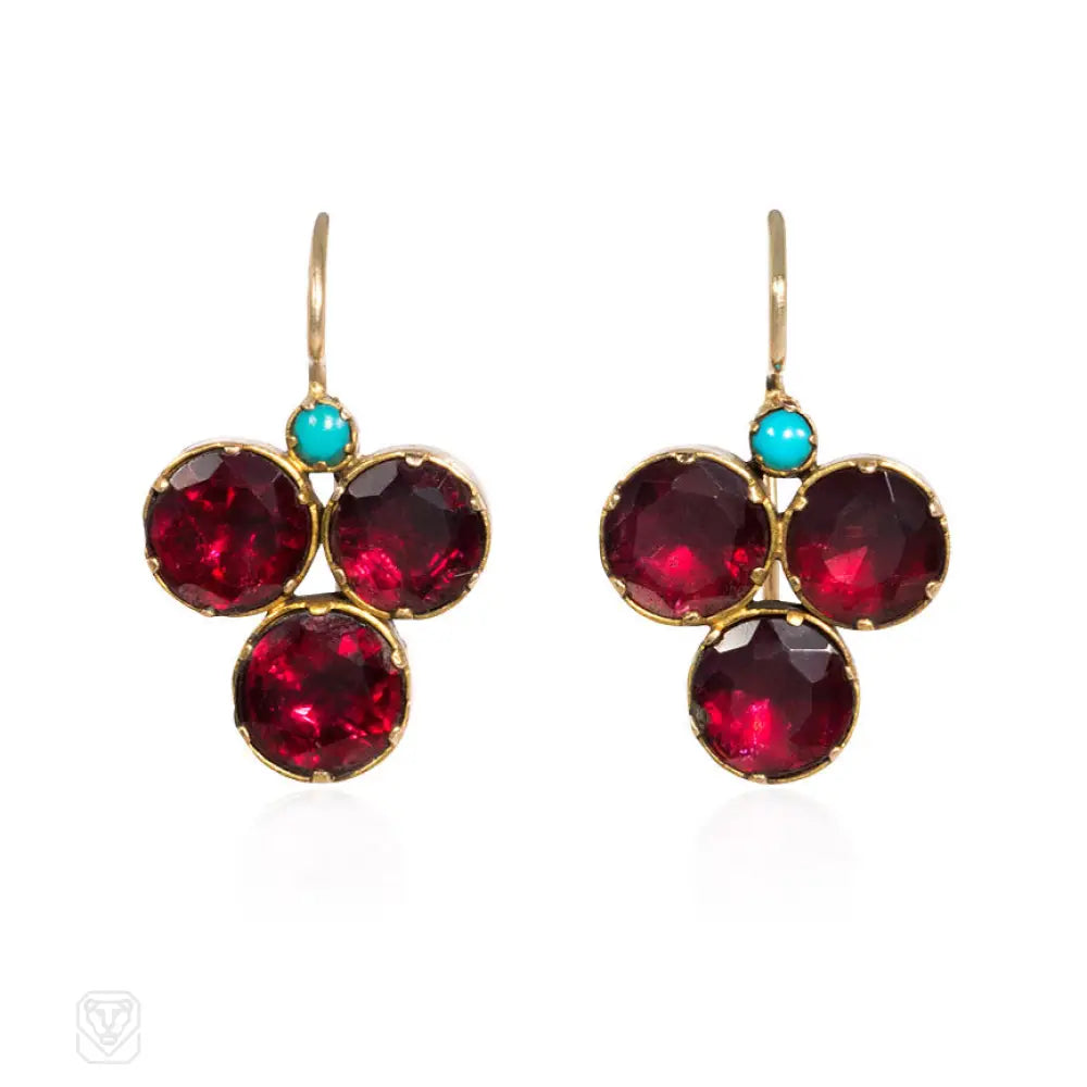 Elegant sterling silver earrings for women-Antique garnet and turquoise earrings