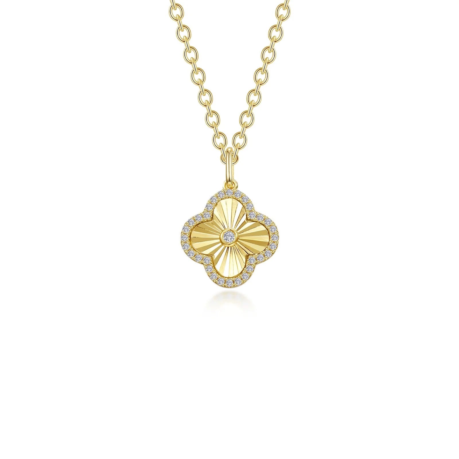 Unique layered necklaces for women-Lafonn Simulated Diamond Clover Halo Necklace N2026CLG20