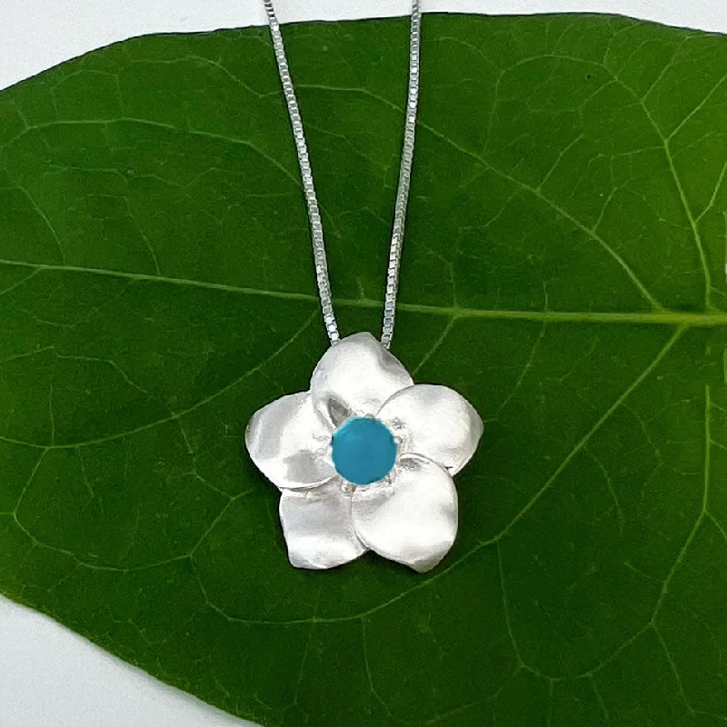 Minimalist silver necklaces for women-Turquoise Flower Necklace - Sterling Silver, Indonesia