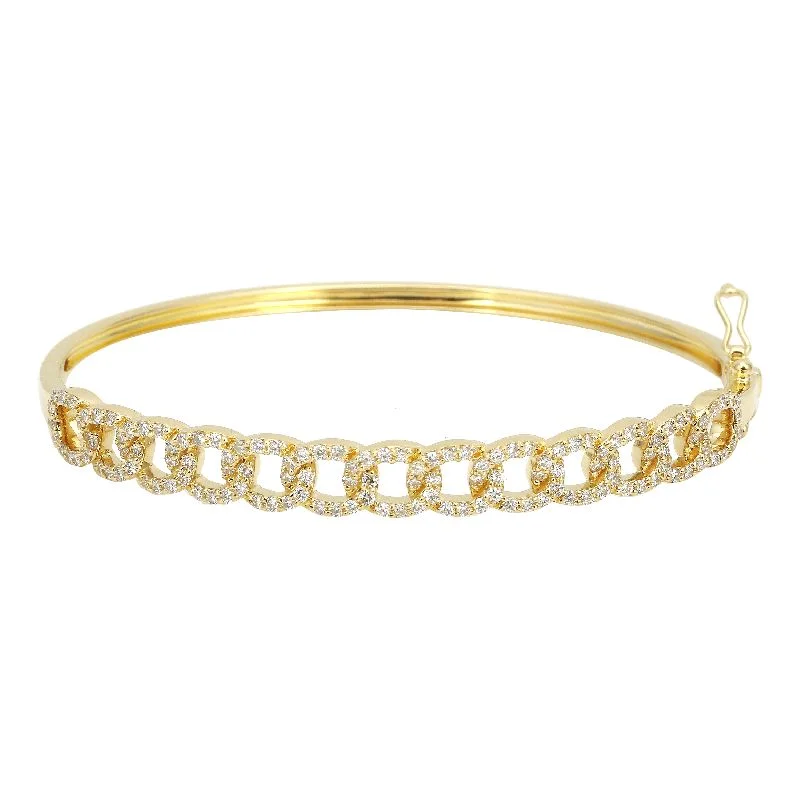 Women’s sterling silver bangles with diamonds-Diamond Cuban Link Bangle