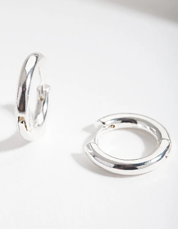 Unique earrings with engraved designs-Silver Simple Polished Hoop Earrings