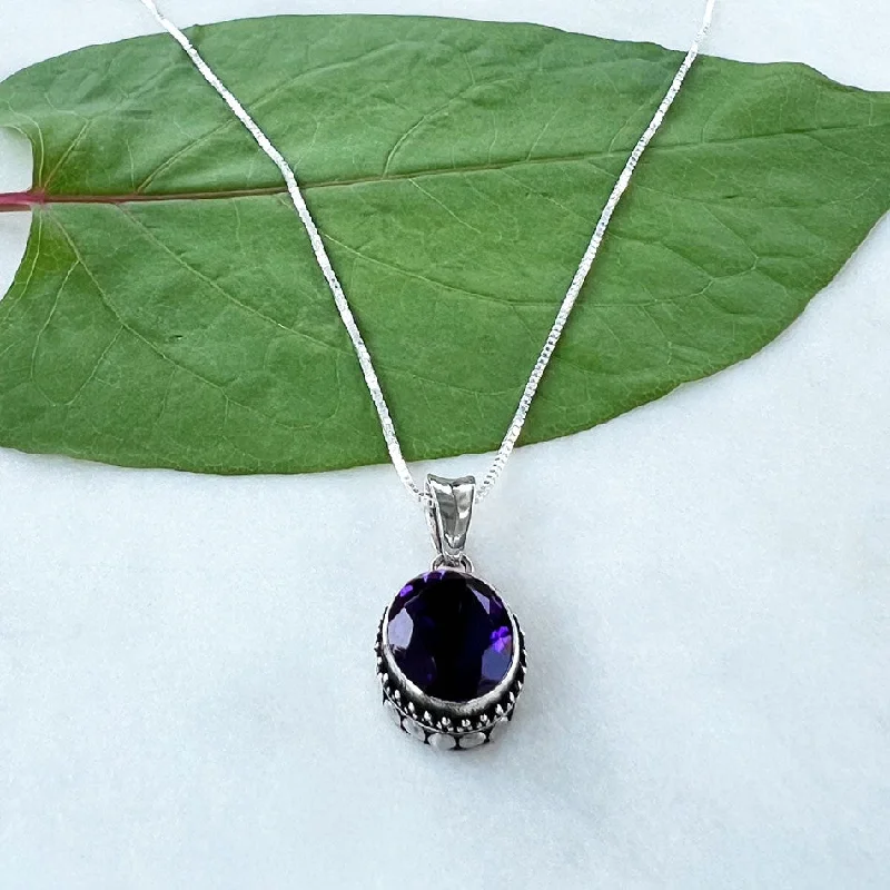 Women’s heart-shaped necklaces-Amethyst Filigree Necklace - Sterling Silver, Indonesia