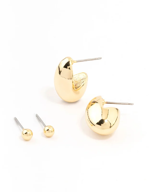 Fashionable earrings for women with multicolors-Gold Plated Oval Hoop & Stud Earrings 2-Pack