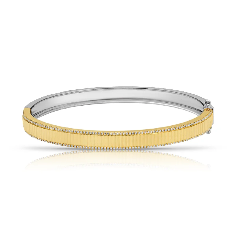 Trendy woven bracelets for women-Double Sided Two-Tone Diamond Fluted Border Bangle