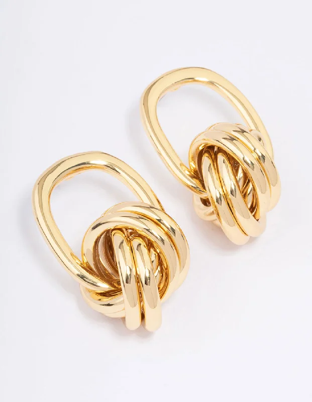 Unique statement earrings for women-Gold Plated Oval Knotted Drop Earrings