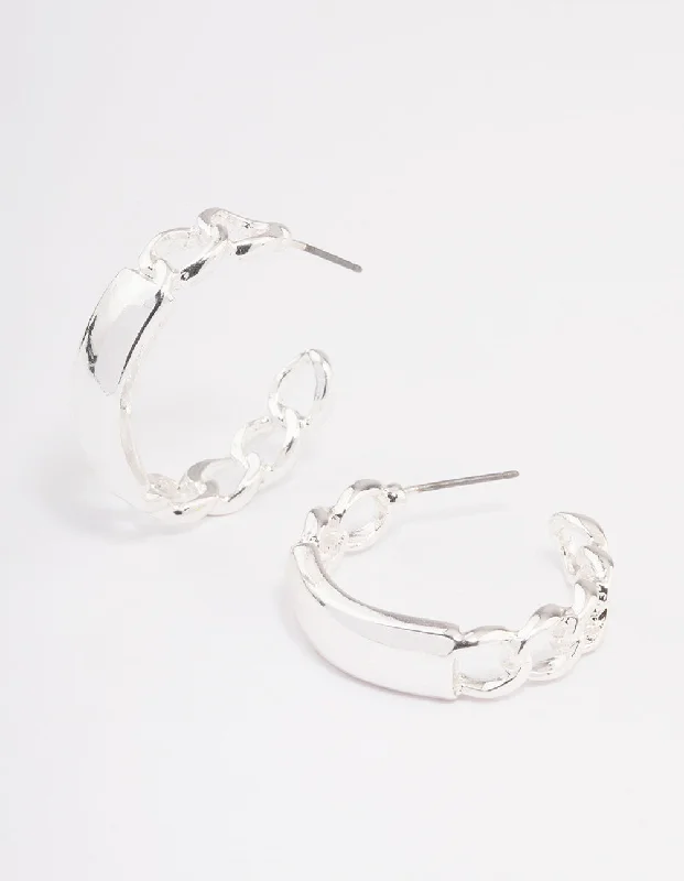 Stylish gold hoop earrings for women-Silver Link Chain Hoop Earrings