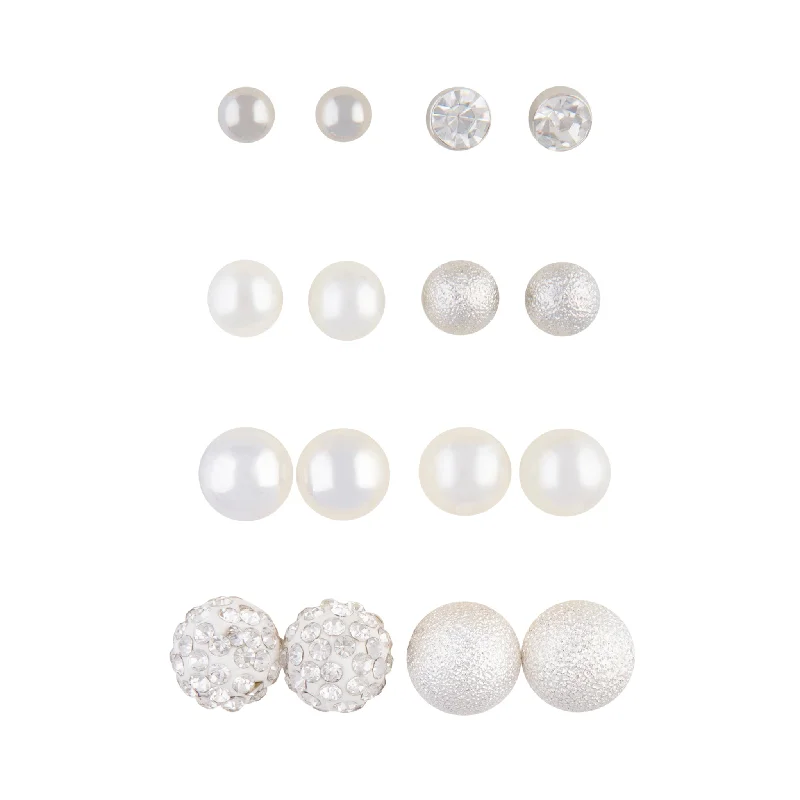 Personalized birthstone earrings for women-Silver Ball Pearlised Bead Mixed Stud 8-Pack