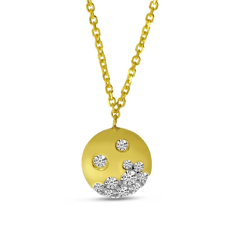 Women’s adjustable chain necklaces-14K Yellow Gold 0.23ct. Scattered Diamond Round Disc Necklace