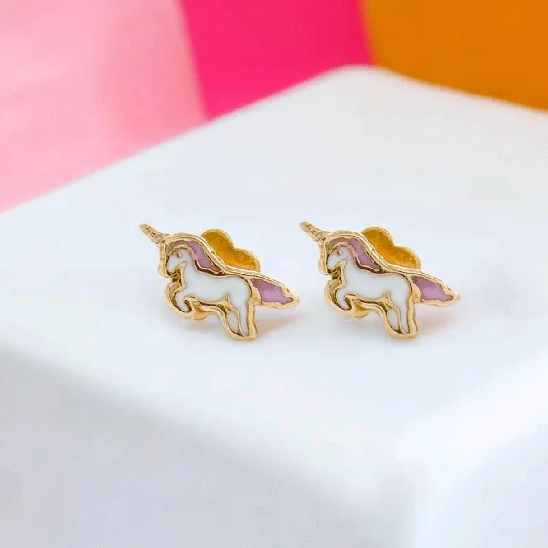 Affordable crystal necklaces for women-Tiny Kid's Unicorn Earrings, Thailand