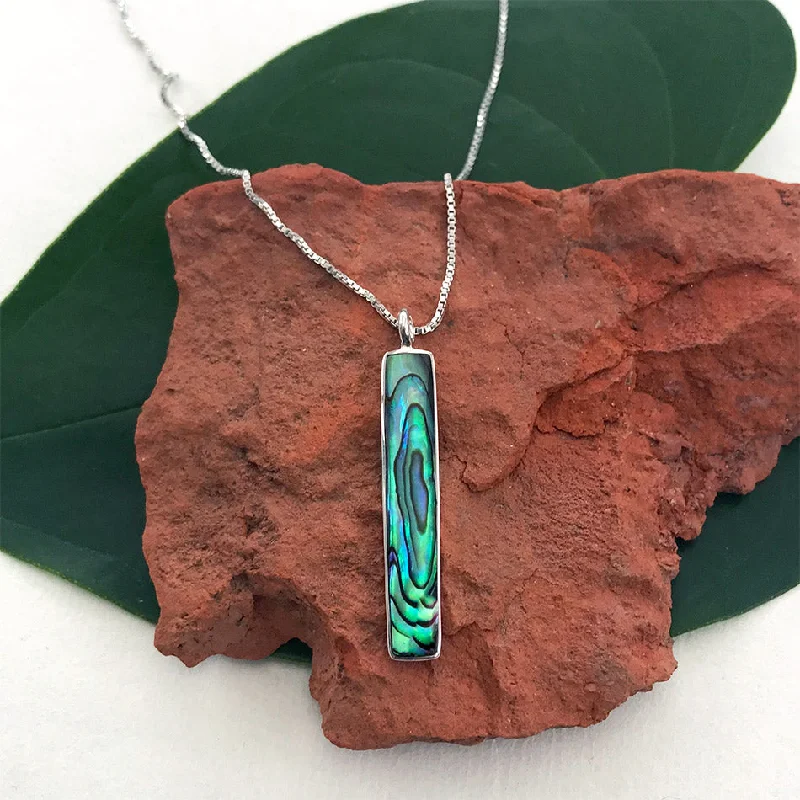 Women’s necklaces with pink diamonds-Abalone Bar Necklace - Sterling Silver, Indonesia