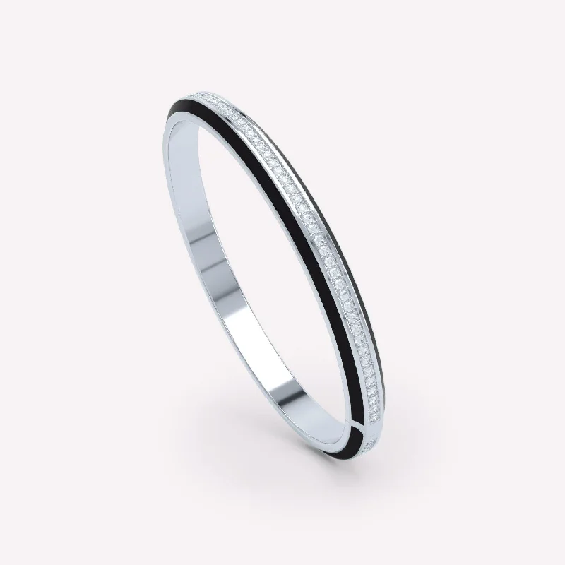 Fashionable leather bangles for women-Eternity Black 18K Whitegold Bangle w. Lab-Grown Diamonds