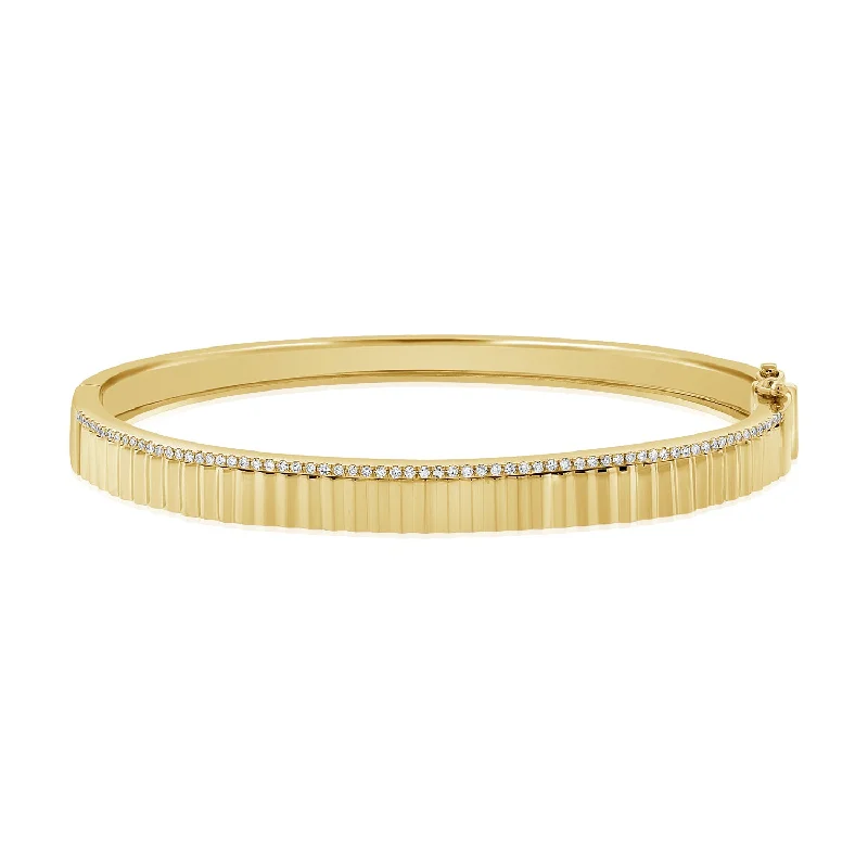 Simple metal bangles for women-Diamond Bar Fluted Bangle