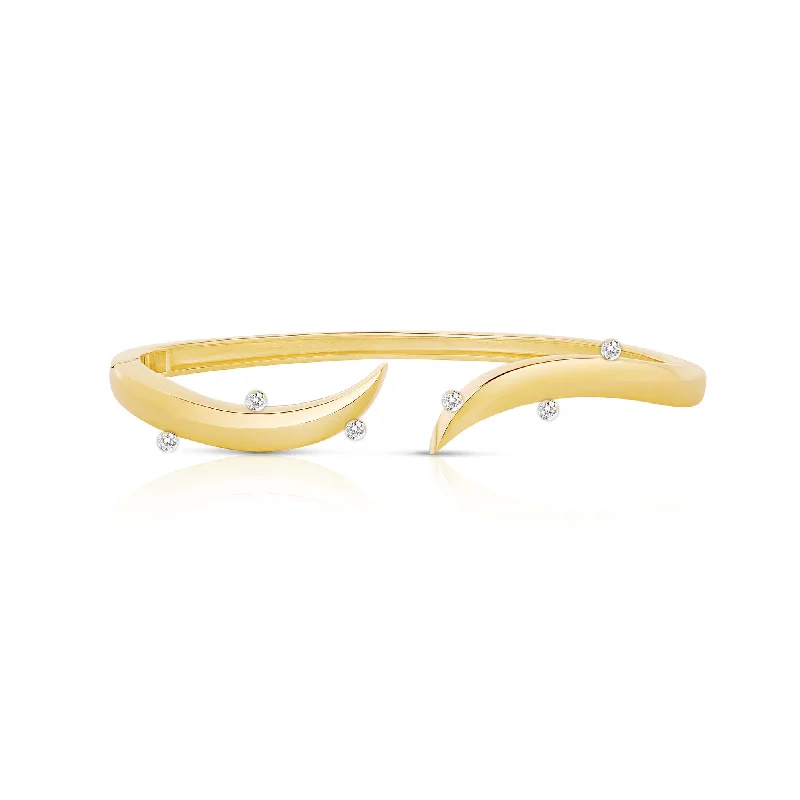 Women’s bracelets with antique designs-Bezel Diamond Gold Wave Cuff Bangle