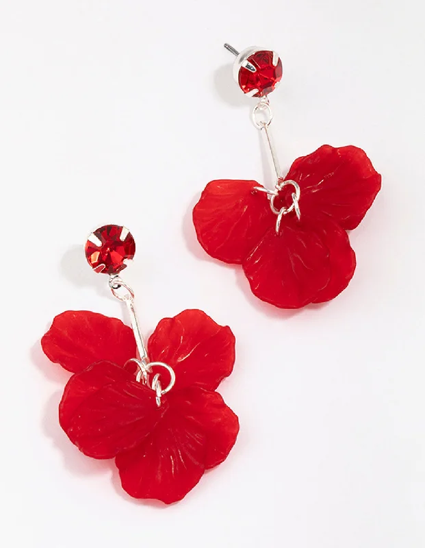 Stunning earrings for women with ruby accents-Red Stone & Stick Petal Drop Earrings