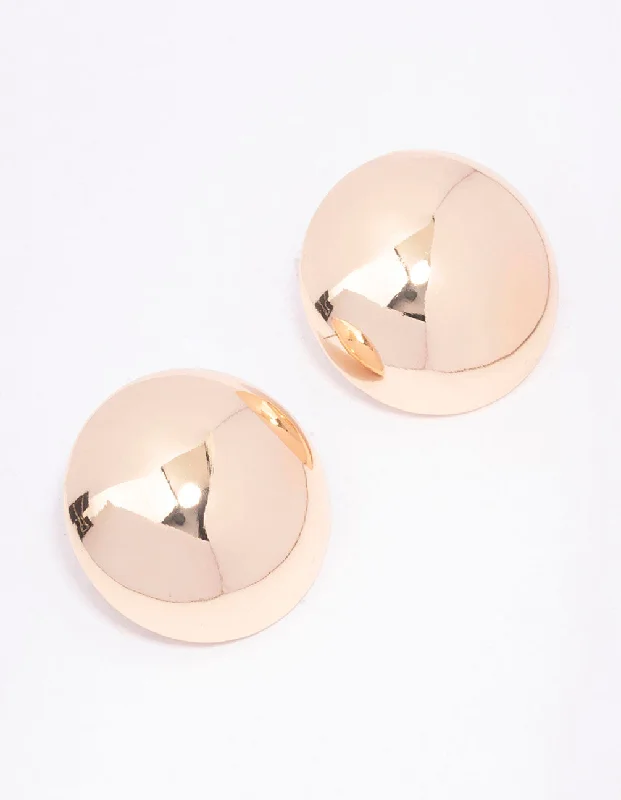 Fashionable earrings for women with multicolors-Gold Large Dome Stud Earrings