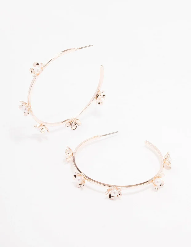 Stunning gemstone earrings for women-Rose Gold Delicate Flower Hoop Earrings