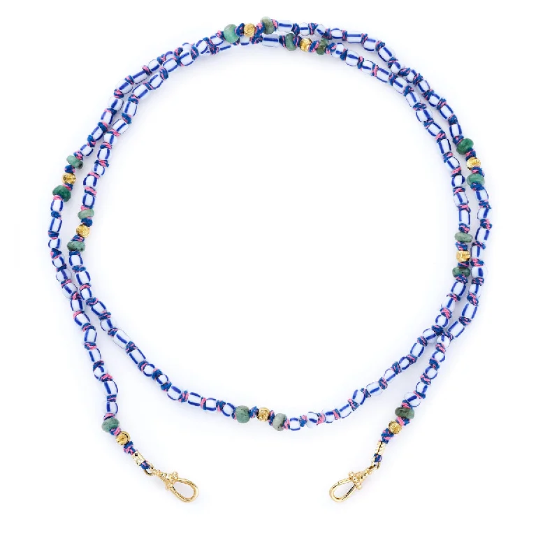 Chic women’s necklaces with colorful stones-Mauli White and Blue Beaded Necklace