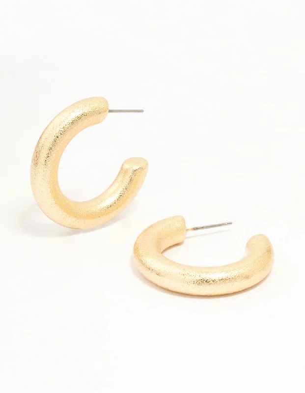 Affordable earrings for women with crystal accents-Gold Foil Textured Thick Hoop Earrings