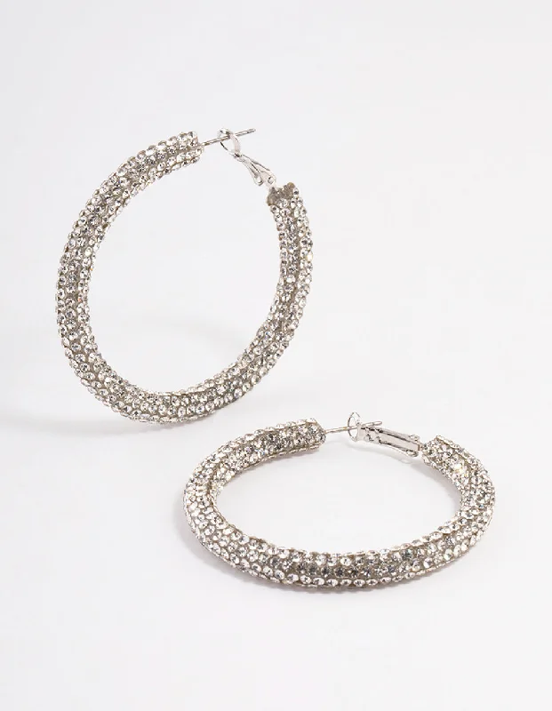 Statement earrings for women with large gemstones-Silver Crust Hoop Earrings