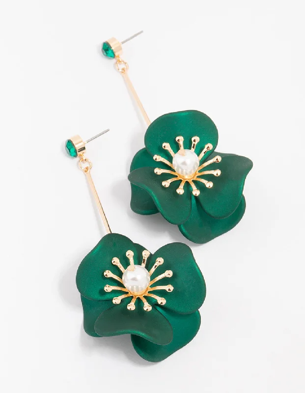 Women’s earrings with artistic designs-Smooth Coated Flower Drop Earrings