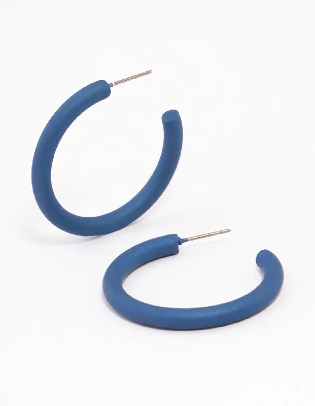 Elegant crystal drop earrings for women-Blue Coated Simple Medium Hoop Earrings