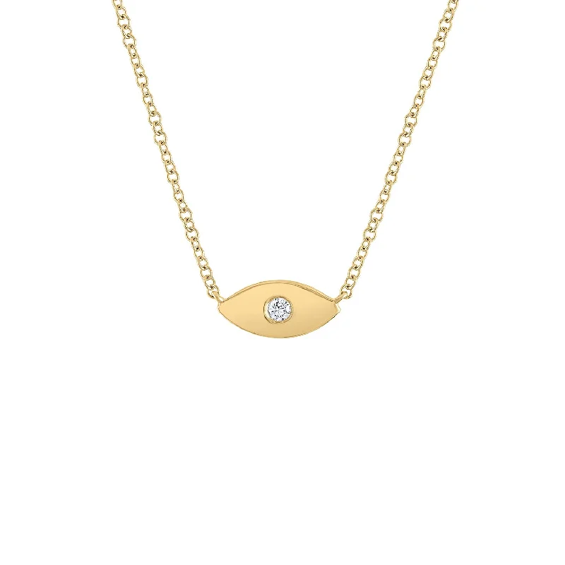 Elegant silver necklaces with pearl accents-14KT GOLD DIAMOND SHINY EVIL EYE NECKLACE