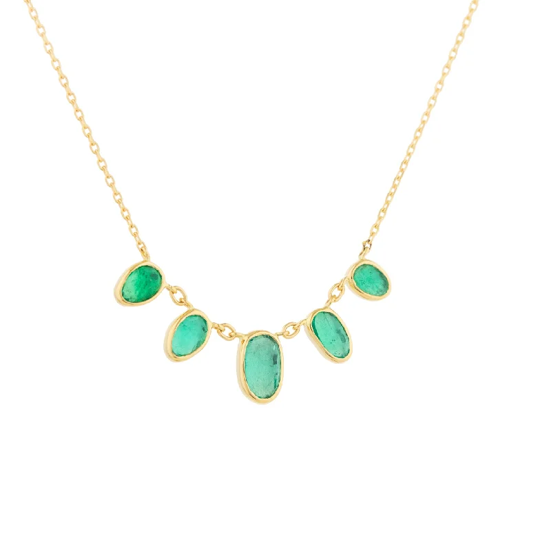 Elegant necklaces with emerald stones-Five Oval Emerald Necklace