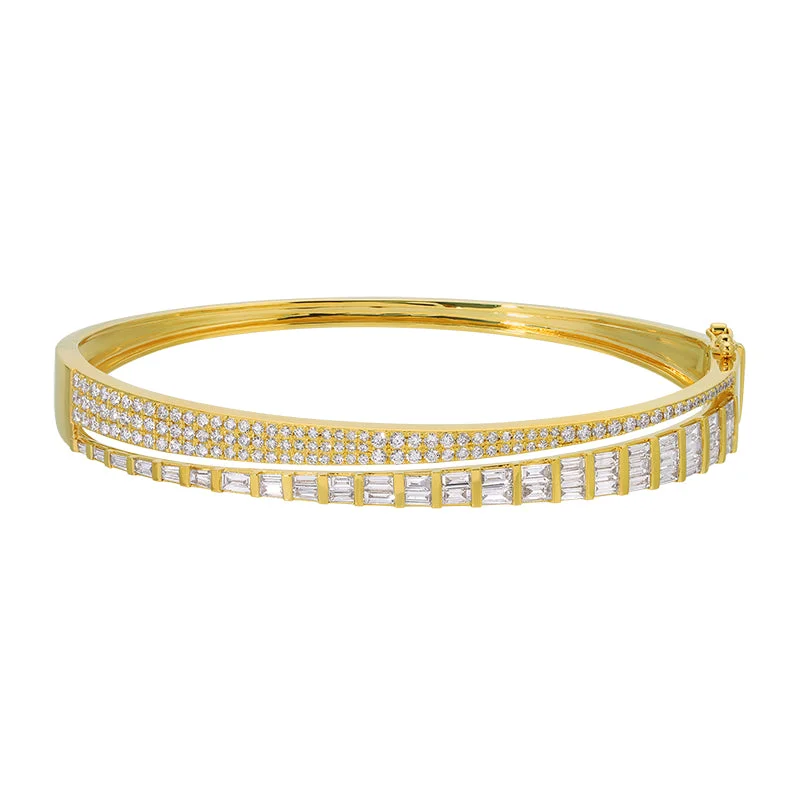 Simple beaded bracelets for women-Half Baguettes Half Round Diamonds Split Bangle