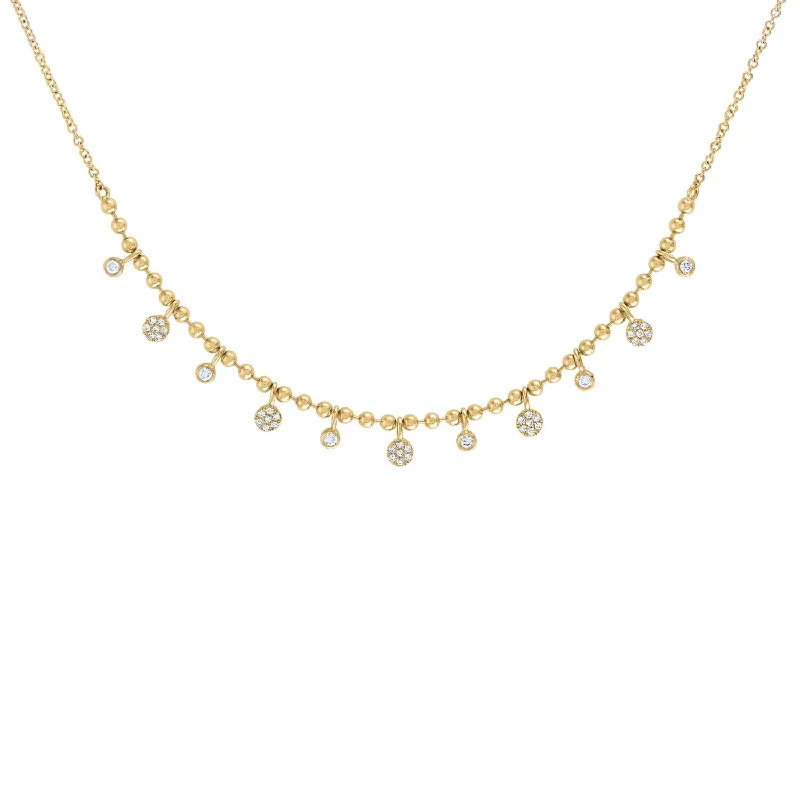 Elegant necklaces for women with heart charms-14KT GOLD PAVE DIAMOND DISK AND BEZEL DANGLE BALL NECKLACE