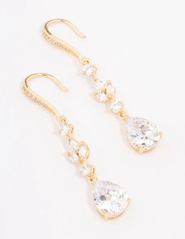 Custom diamond earrings for women-Gold French Pear Drop Earrings