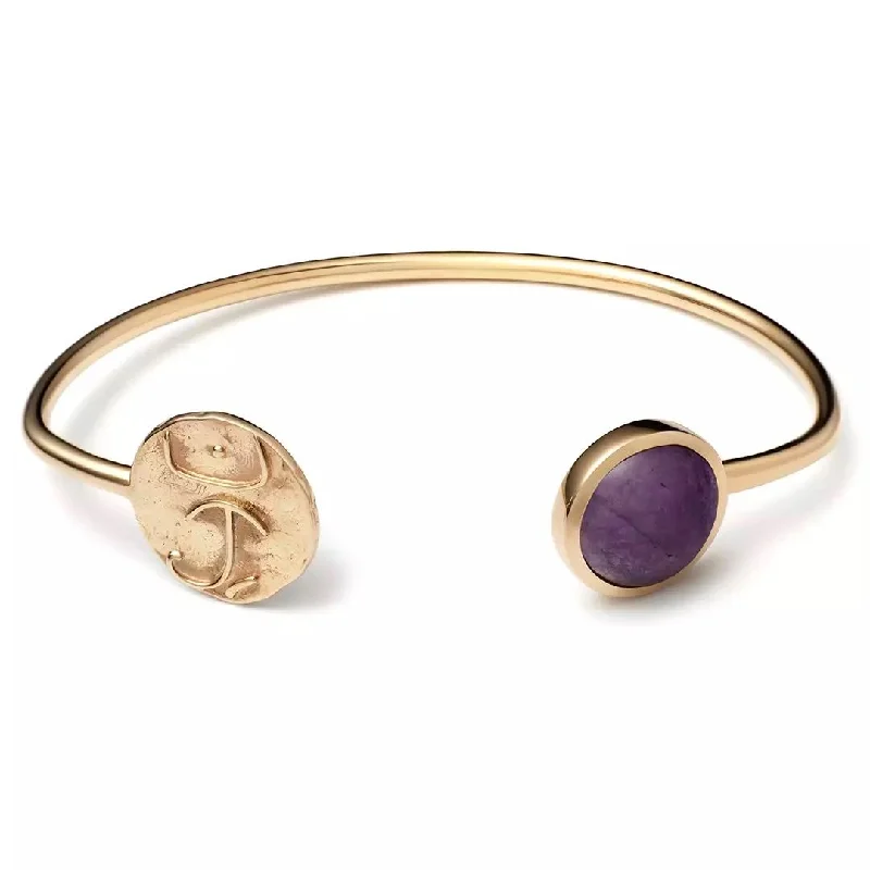 Women’s leather cuff bracelets-Cosmos Circle | Key Of Universal Consciousness Silver Bangle w. Purple Amethyst