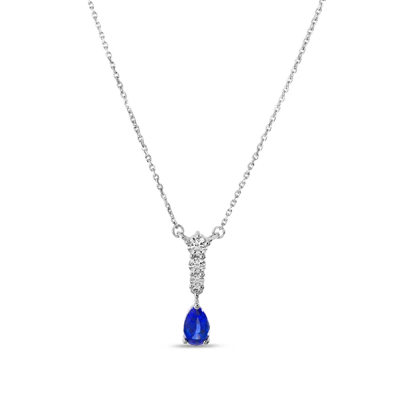 Beautiful necklace sets for women-14K White Gold 0.25ct. Pear Sapphire & 0.10cttw. Diamond Dangle Necklace