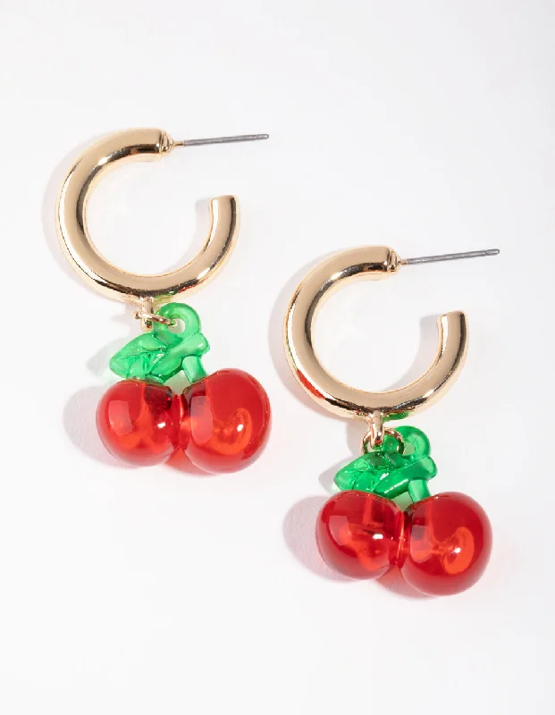 Elegant hoops for women with diamonds-Gold Acrylic Cherry Hoop Earrings